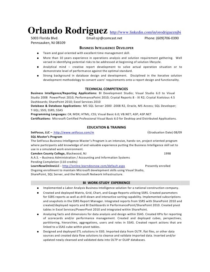 Bi Developer Resume Example Bi Developer Resume Example