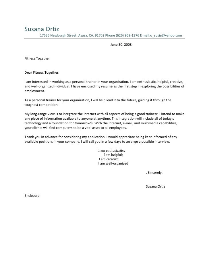 Personal trainer cover letter template