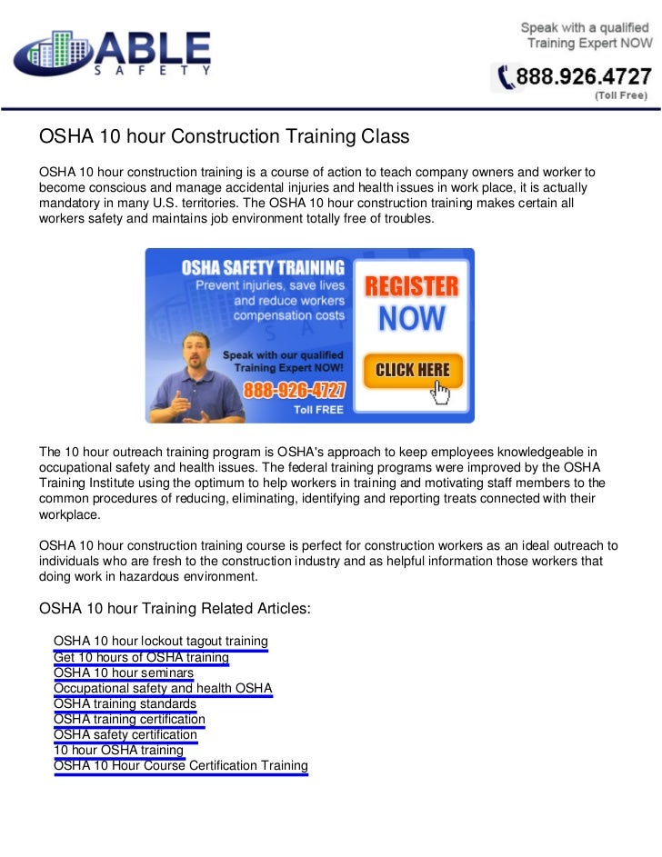 OSHA 10 hour Training Certification Course