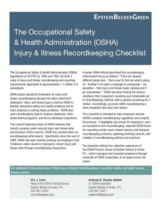Osha injury illness checklist