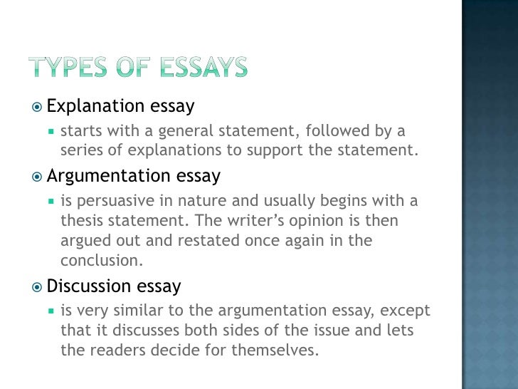 What are the five types of essays