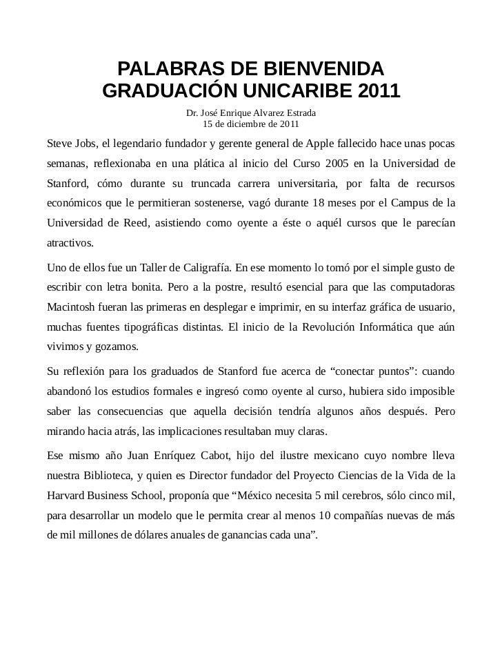 Palabras De Bienvenida Palabras De Bienvenida