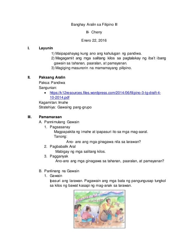 Detalyadong Banghay Aralin Sa Filipino 3 Pandiwa Sahida