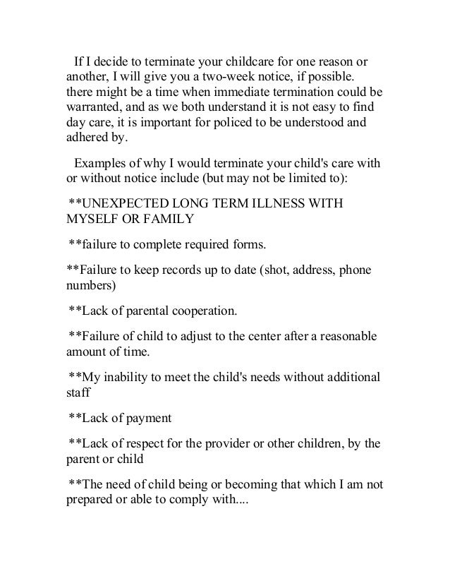 daycare termination letter samples