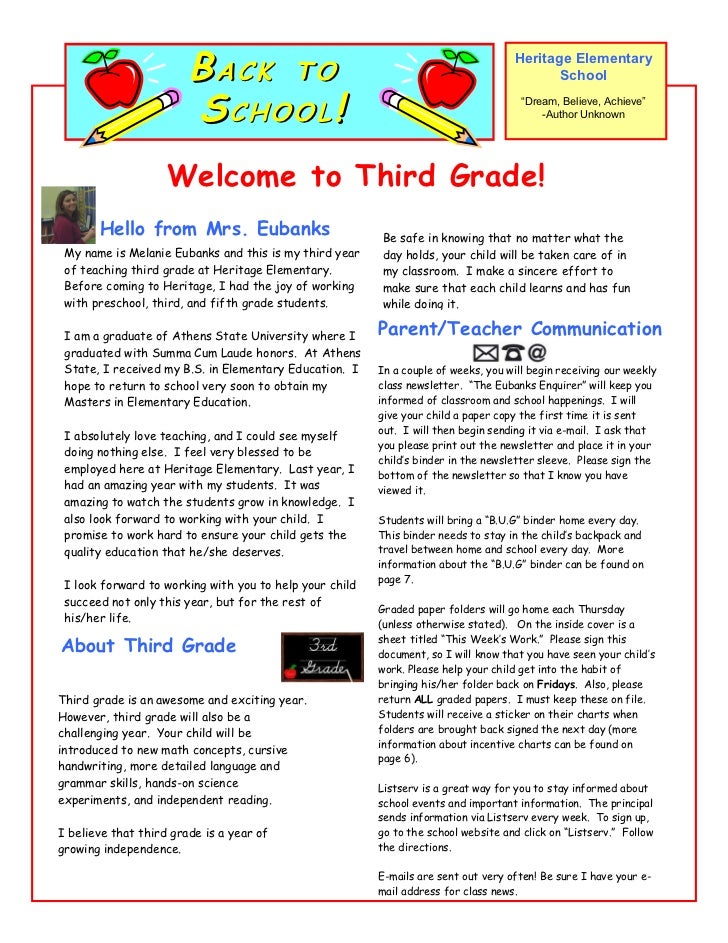 back to school welcome letter