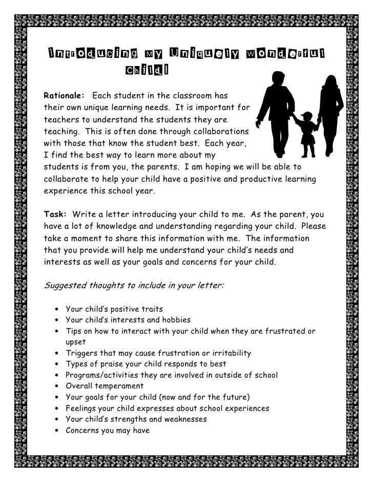 letter introducing child to teacher parent letter introducing child ...
