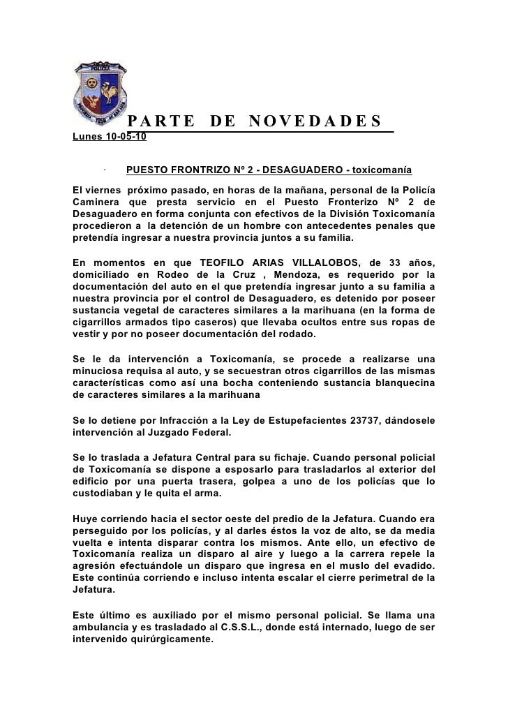 Parte de novedades