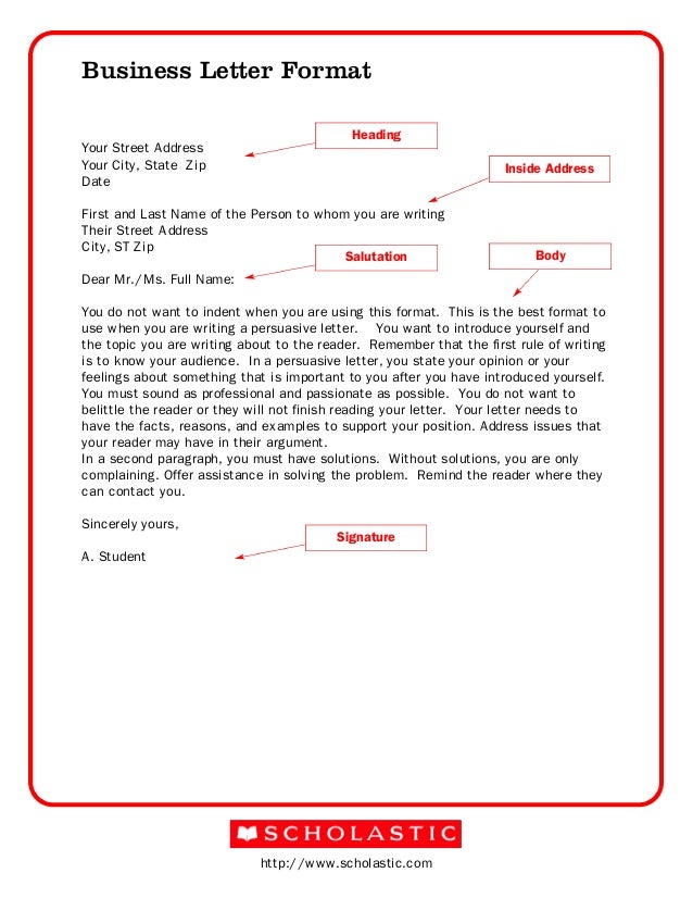 http://www.scholastic.com Business Letter Format Your Street Address Your Business Letter Format Example Scholastic Business Letter Format Example Scholastic http://www.scholastic.com Business Letter Format Your Street Address Your
