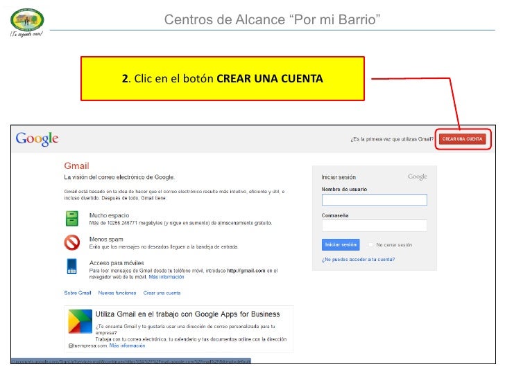 Centros de Alcance “Por mi Barrio”2. Clic en el botón CREAR UNA CUENTA