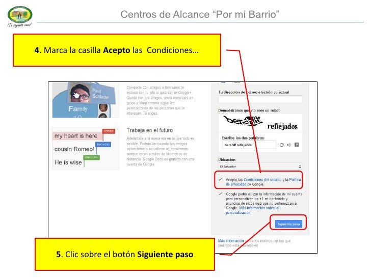 Centros de Alcance “Por mi Barrio”4. Marca la casilla Acepto las Condiciones… 5. Clic sobre el botón Siguiente paso