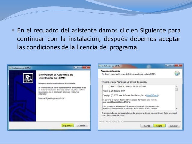 Pasos para instalar el programa dimm