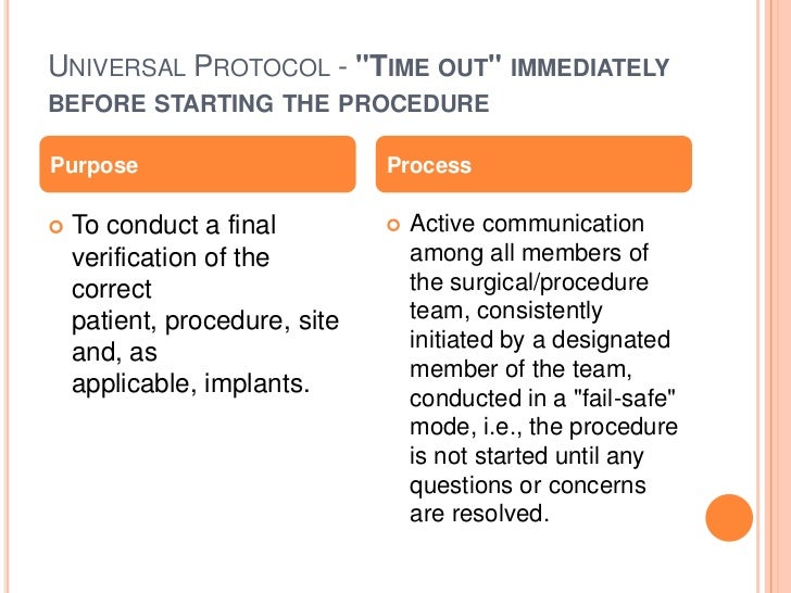 universal correct protocol surgery procedure