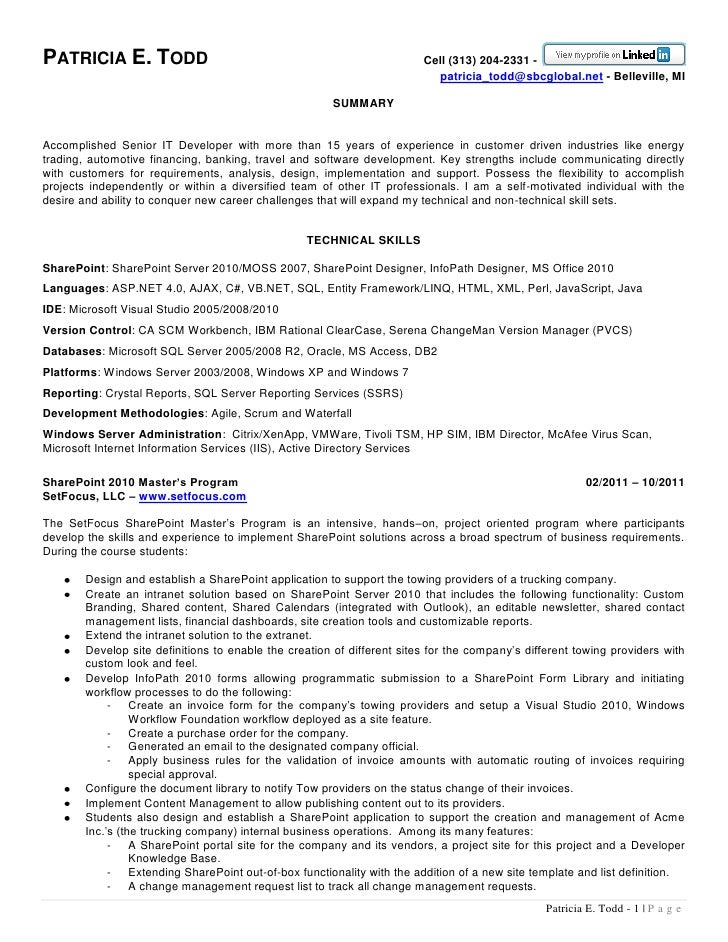 oracle developer sample resumes