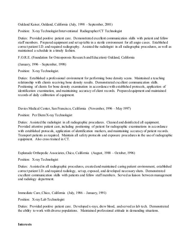 radiology technologist resume