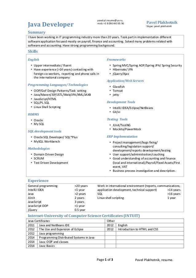 java sample resume