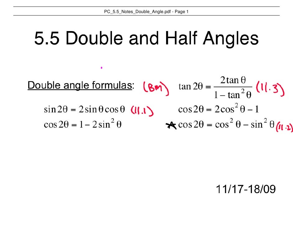 Pc 5.5 Notes Double Angle Formulas