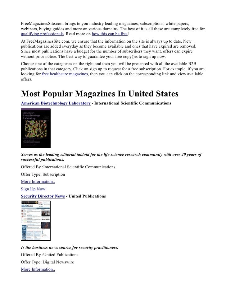 free professional magazines subscriptions