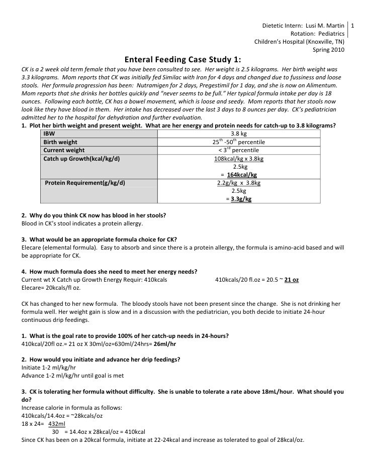 Enteral nutrition case study examples
