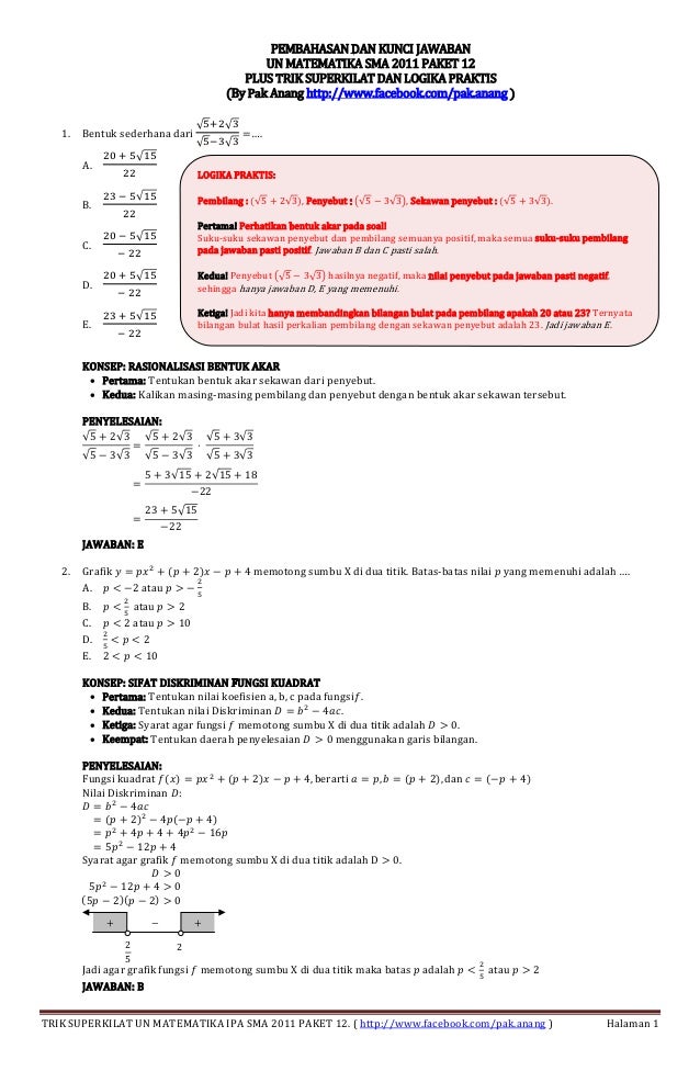 Pembahasan Soal Un Matematika Sma Program Ips Tahun 2012 Pembahasan Soal Un Matematika Sma Program Ips Tahun 2012
