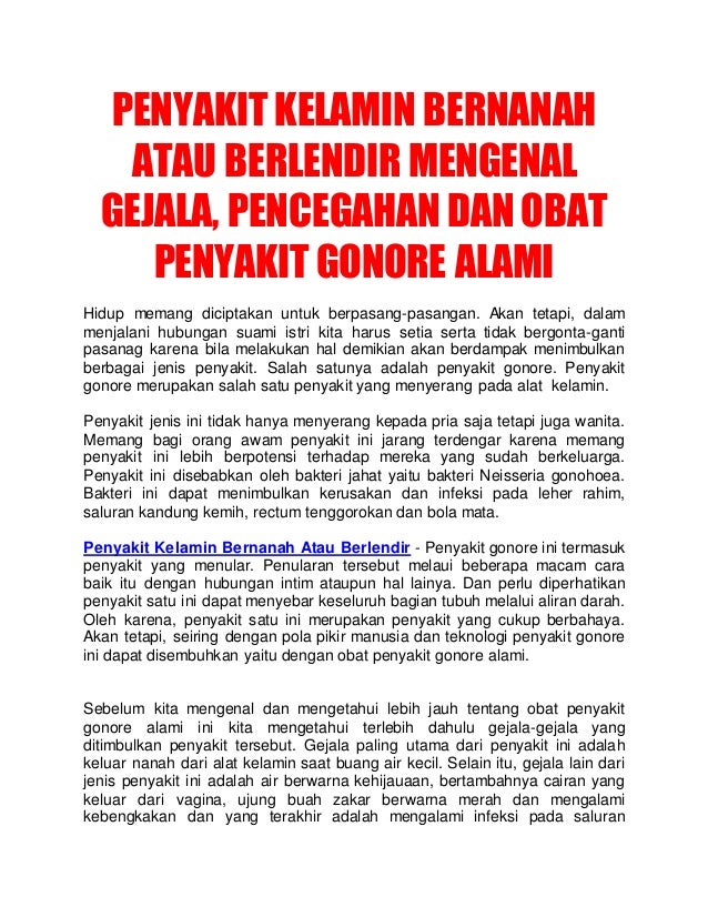 Penyakit Kelamin Bernanah Atau Berlendir