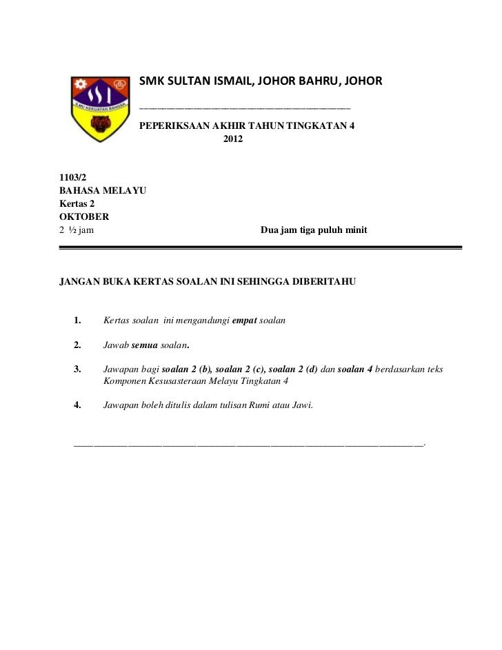 Contoh Soalan Bahasa Melayu Tingkatan 4 2021  Riset