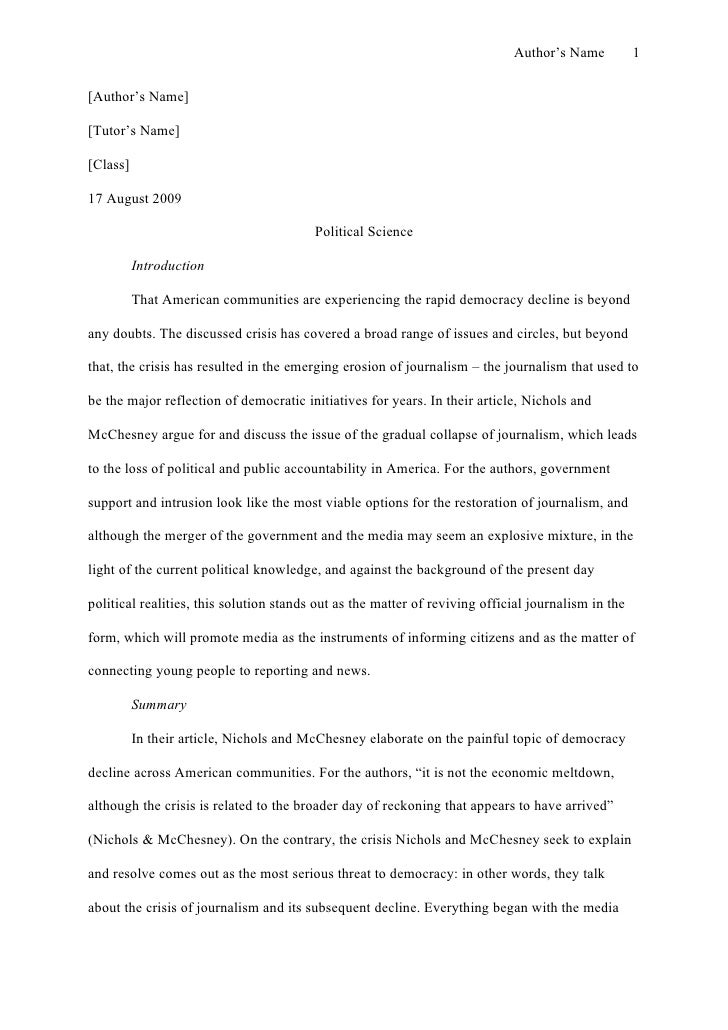 Summary citation in an essay