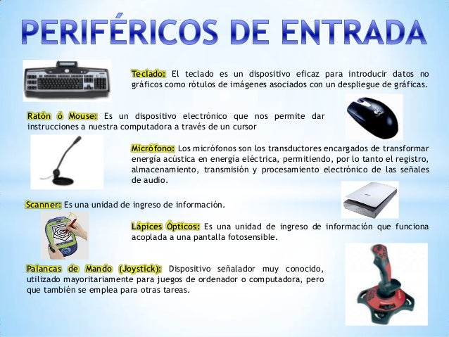 Resultado de imagen para perifericos de entrada y salida de una computadora