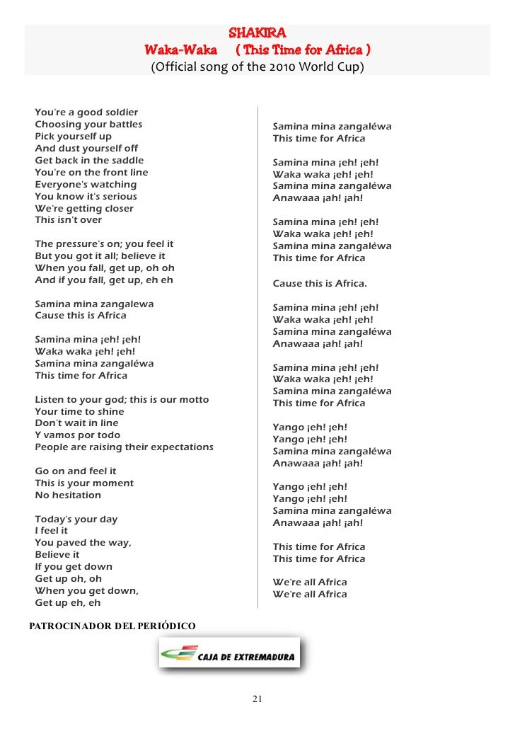 Shakira Waka Waka Letra En Español