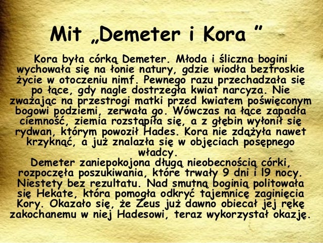 Mit O Demeter I Persefonie Streszczenie