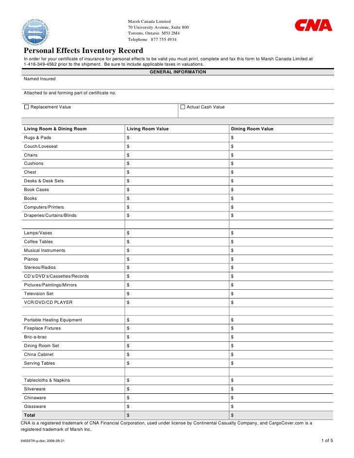 personal inventories