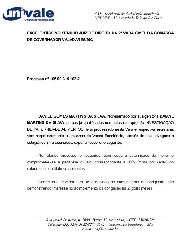 Peticao de revisao de alimentos