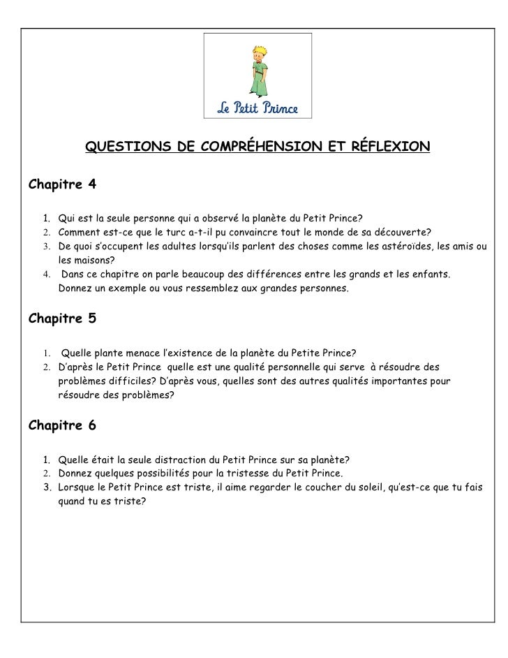 Question De Lecture Sur Le Petit Prince