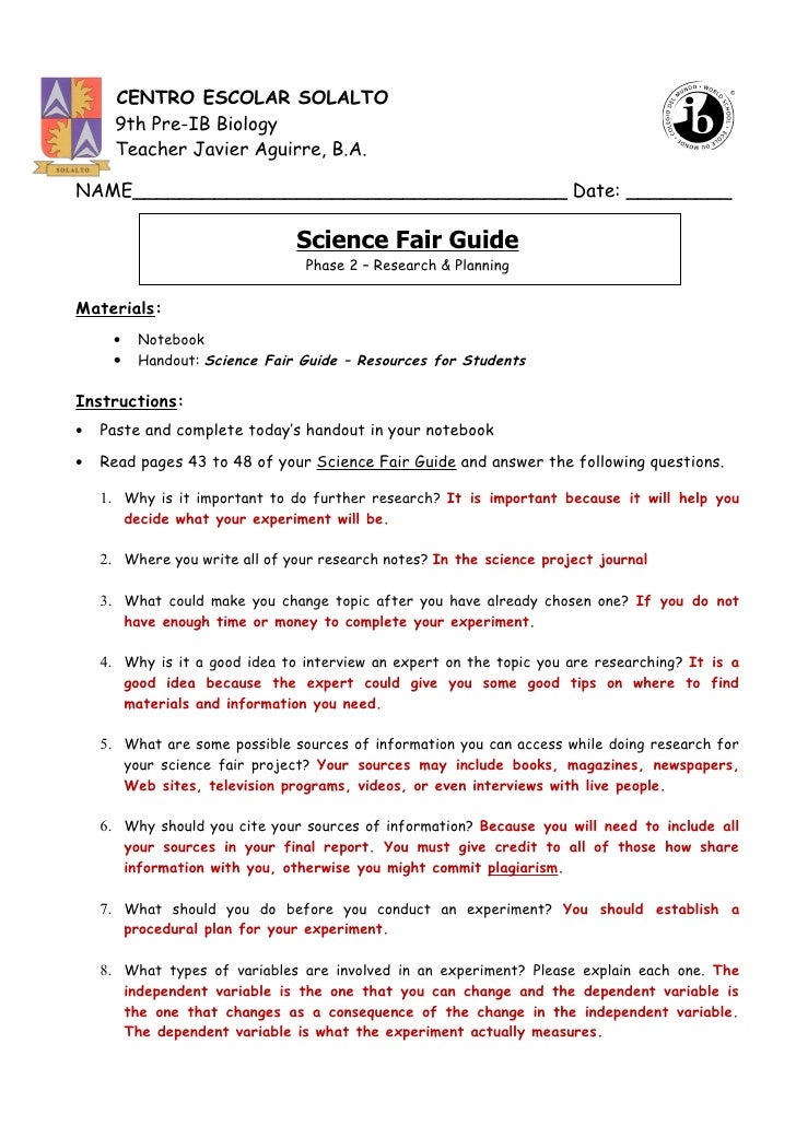 format for science project