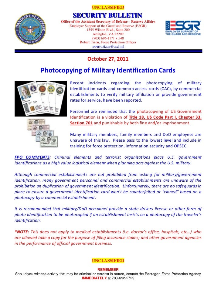 Photocopying of US Government ID Cards
