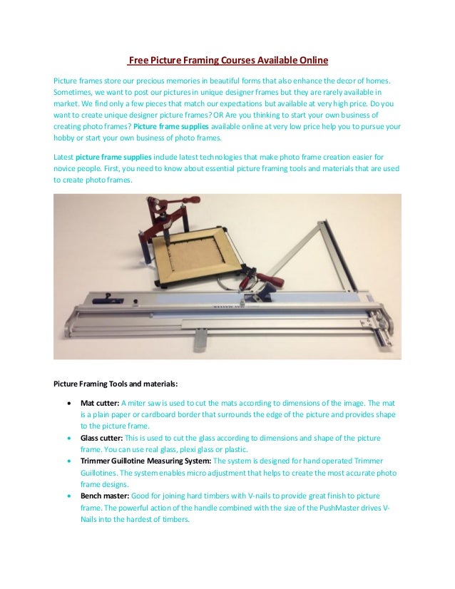 Free Picture Framing Courses Available Online in Canada