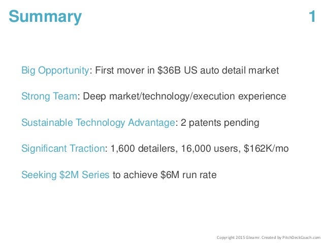 Pitch Deck Template - Summary Slide