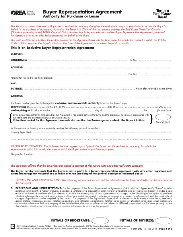 Buyer Representation Agreement Ontario