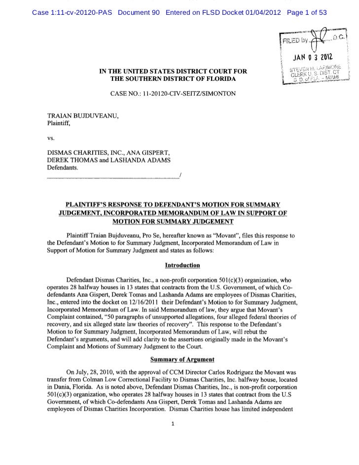 Plaintiff #39 s response to defendant #39 s motion for summary judgment incop