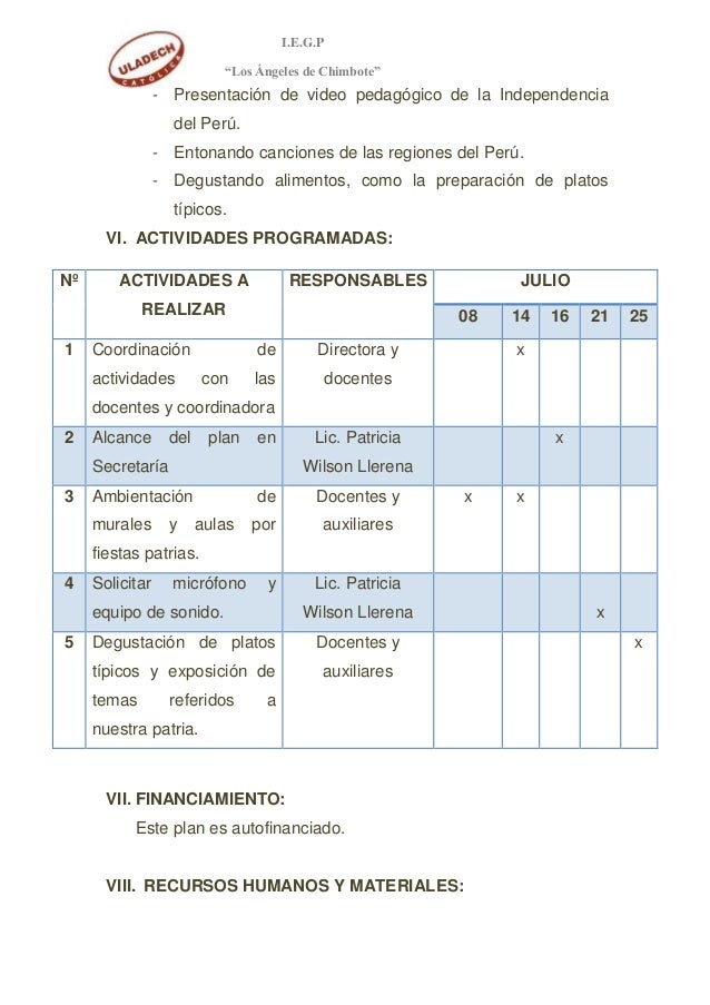 Plan de fiestas patrias