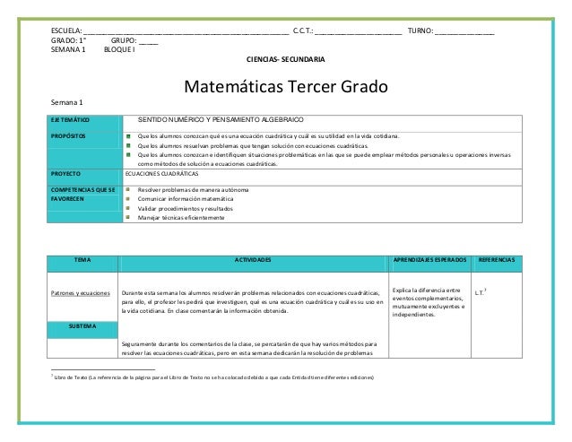 Planeacion de matematicas secundaria 1 2 y 3 grado planificacion pa…