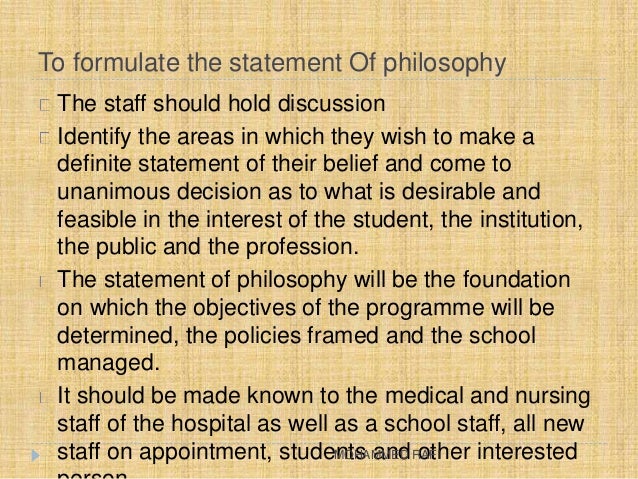 Personal statement of beliefs and philosophy of nursing