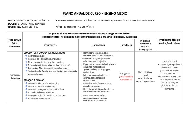 Plano de curso de matematica ensino medio