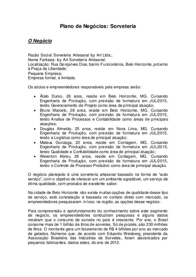 Plano de negocio de uma sorveteria
