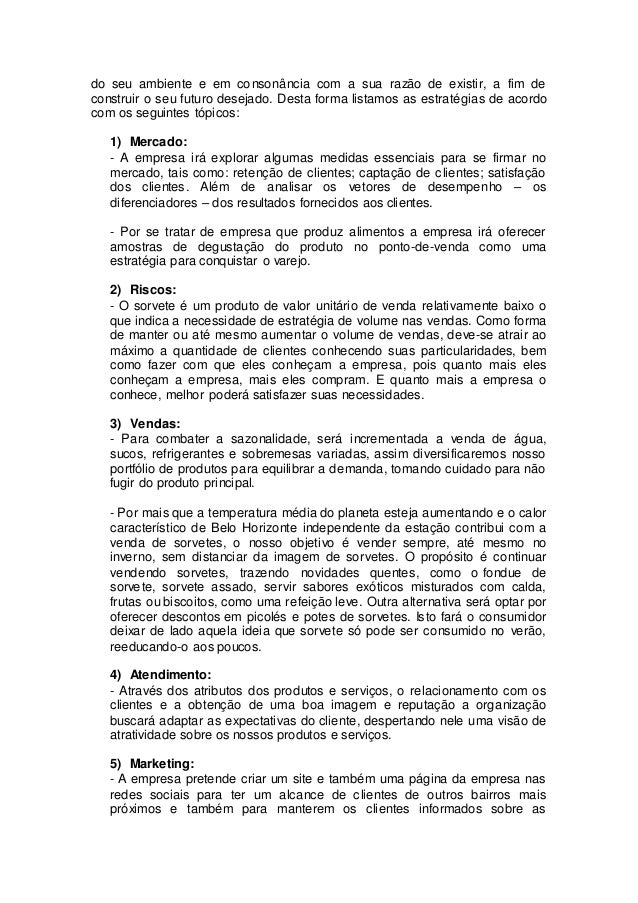 Plano de negocio de uma sorveteria