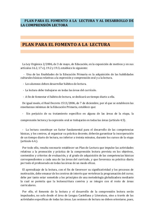 FOMENTO DE LA LECTURA Y EL DESARROLLO DE LA fomento de la lectura y el desarrollo de la: