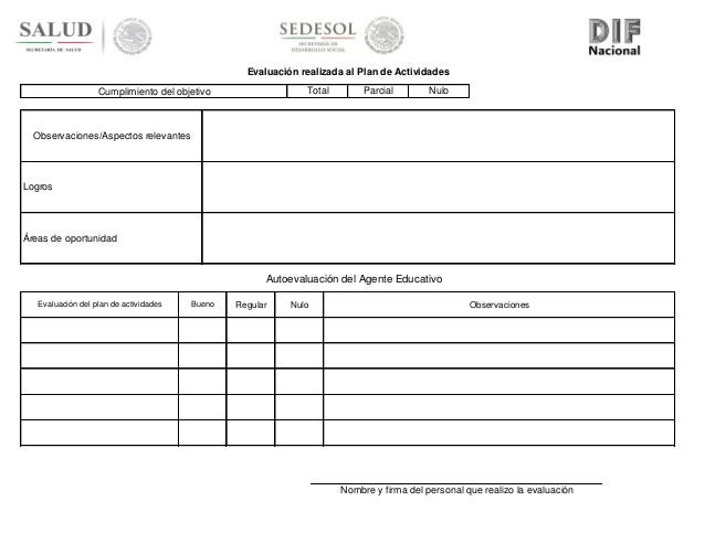 Formato; Plan semanal de actividades para el desarrollo (sedesol)
