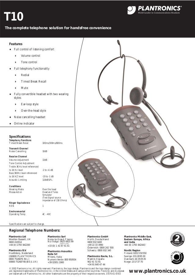 Plantronics t10 amplifier data sheet