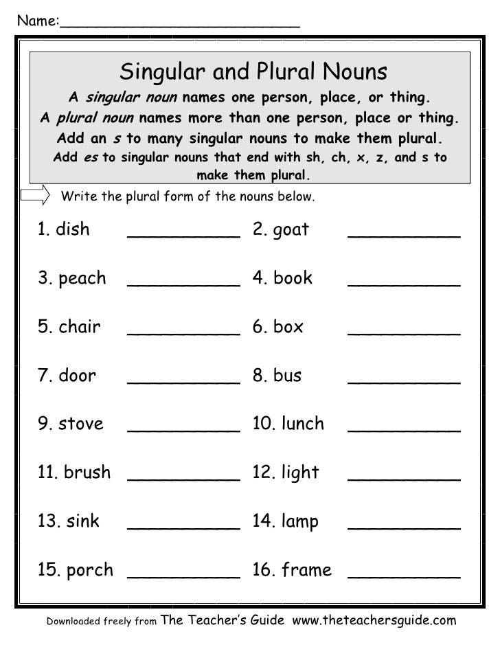 Free Plural Nouns Worksheets First Grade