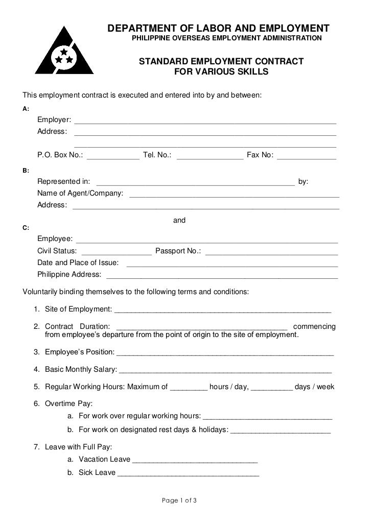 POEA Standard Employment Contract for Various Services