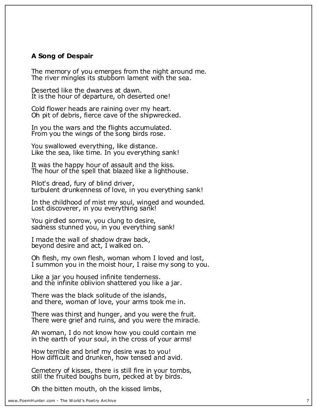 Pablo Neruda a song of despair Pablo Neruda a song of despair